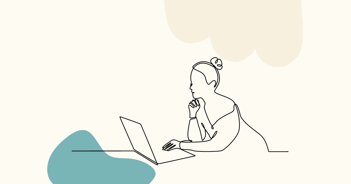 Sketch of relaxed woman with laptop