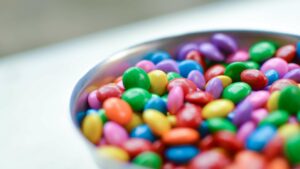 a bowl of multicoloured candies